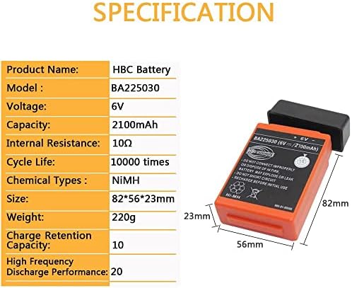 Protow 6V 2100mAh BA22205030 NI-MH Bateria recarregável HBC Bateria radiomática BA225030 para HBC Crane Control Bomba Bump Battery Battery