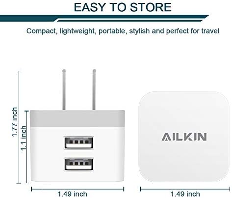 2Pack Plug de carregador de parede USB, Ailkin 2.4a porta dupla Adaptador USB Cubo de energia Power
