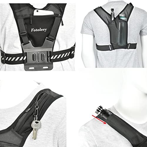 Montagem do peito fotoleey para a GoPro Hero 10, Hero 9, Hero 8, Hero 7, Insta360 One RS, One R, Running Vest Bag com suporte para celular