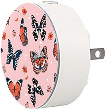 2 Pacote de plug-in Nightlight Night Night Light Butterfly Pink com Dusk-to-Dawn para o quarto das crianças,