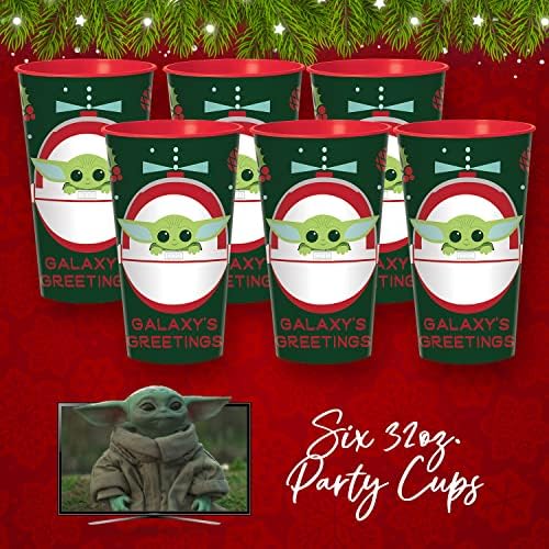 AMSCAN Star Wars Mandalorian 6 Contar Copas de plástico de Natal | Filmes de eventos de férias Conjunto