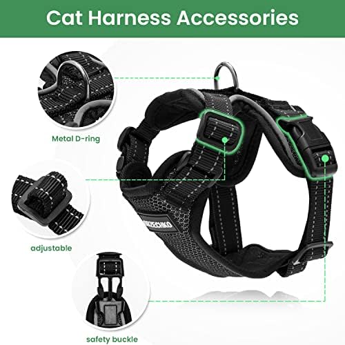 Orzechko Cat Churness e Leashé Set- Escape Provo Reflexive Cat Vest Arnness para Treinamento de caminhada viagens de caminhada ao ar livre - malha macia ajustável respirável arnês