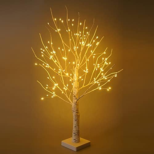Árvore de bétula de 2 pés com branca quente 144 Lâmpada LEDA LUDRO DE COMBLETOP Árvore de Natal com timer