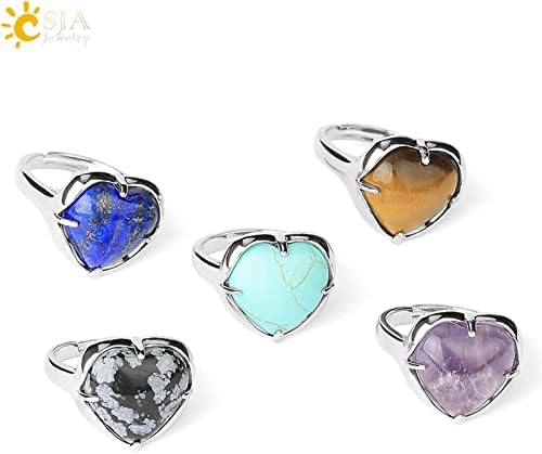 Ewnice Love Heart Cyrstal Stones Ring For Women Silver Color Natural Stone Ajusta Ajusta Ajuste Jóias de noiva
