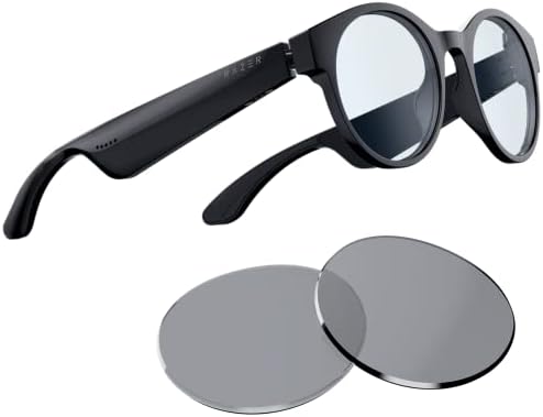 Razer Anzu Glasses Smart: Filtragem de luz azul e lentes de óculos de sol polarizados - áudio de baixa latência - microfone e alto -falantes internos - Touch & Voice Compatible - Bateria de 5hrs - retângulo/grande