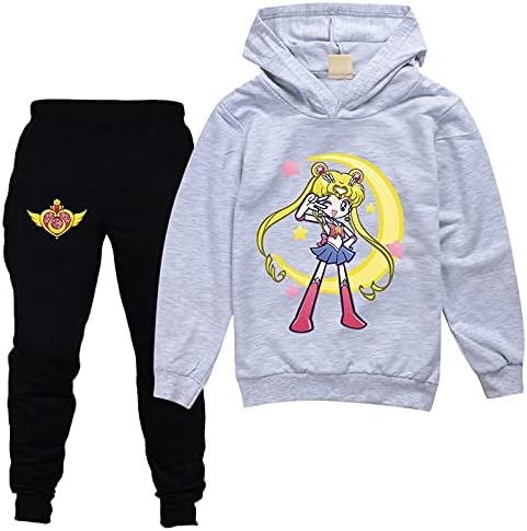 Leeorz Girls Cute Sailor Moon Capuz Sweater e Sweetpantes Sweatsuit Set para crianças 2 peças Roupfits