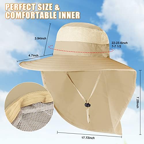Chapéu largo largo com aba de pescoço para homens Mulheres UPF 50+Pesca impermeável Caminhada Capt de Safari Cap com proteção UV
