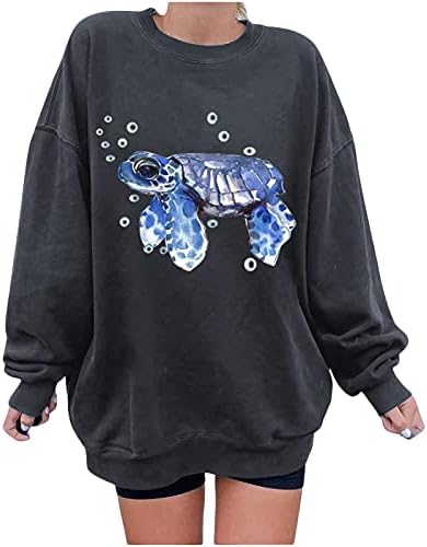 Sorto para mulheres para mulheres - Pullover estampado com os oceanos Tops de pullover casual Molas de tamanho