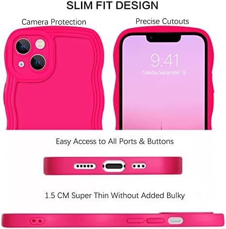 BENTOBEN iPhone 13 capa, capa de telefone para iPhone 13, moldura de onda encaracolada Slim Fit Soft Soft flexível à prova de choque TPU Tampa protetora para iPhone 13 6,1 polegadas, rosa quente