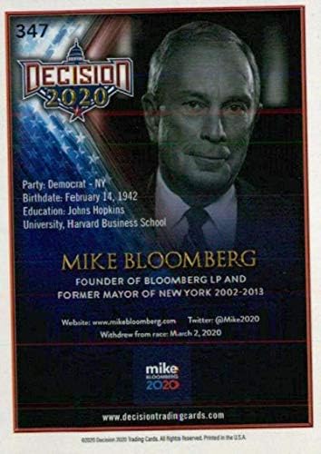 2020 Decisão de folhas 347 Mike Bloomberg Trading Card