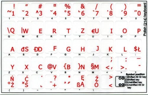 Adesivos de teclado polonês com fundo transparente de letras vermelhas