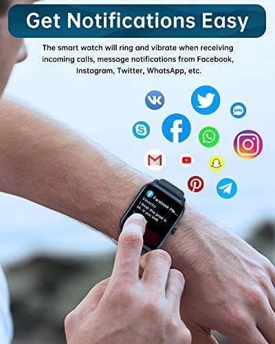 Relógios inteligentes para homens mulheres, Alexa Built In, Rastreador de fitness de tela de toque completa de 1,8 com freqüência cardíaca SPO2 Monitor de sono IP68 Relógio inteligente à prova d'água para iPhone Android Phones, Black