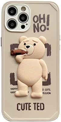 Capa CMFYART 3D Urso compatível com o iPhone 13 Pro Max CARAÇÃO LOUTA KAWAII MENINAS FONITY GIRLES CASO