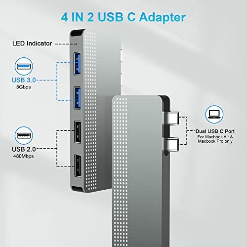 Adaptador USB MacBook Pro USB, Usb Multiatter Adapter Hub dongle para MacBook Pro/Air com 2 porta USB 3.0