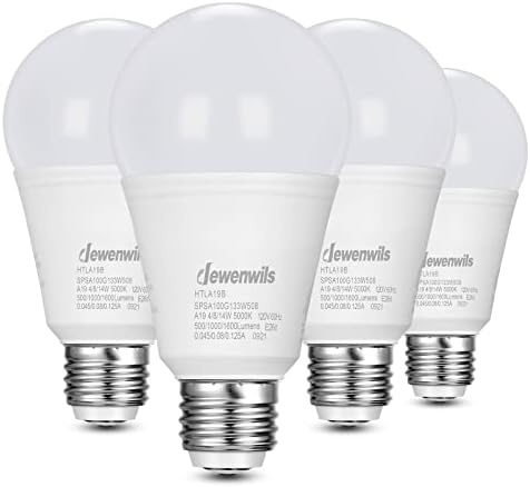 Lâmpadas LED de 3 vias de Dewenwils, 40/60/100W equivalente, lâmpadas LED A19, brilho branco de 5000k luz do dia, base média e26, lâmpadas de 500/1000/1600lm brilhantes, lâmpadas não resgatáveis, listadas e etl listadas, listadas 4