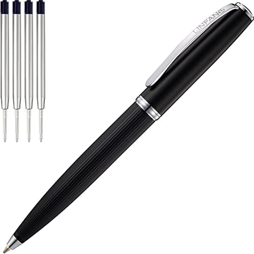 Caneta esferográfica de metal premium linfanc, ponto médio de 1,0 mm de tinta preta caneta de escrita lisa para o diário, lindos suprimentos de escritório de caneta para homens e mulheres