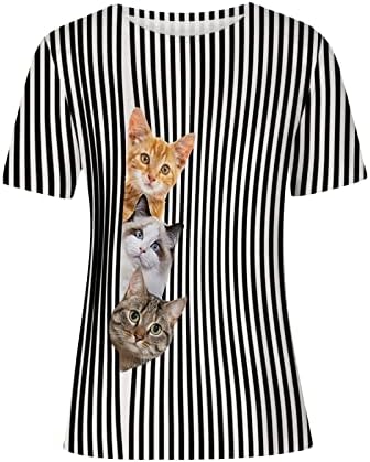 3d Camiseta de impressão de gato para mulheres Casual Manga curta Blusa gráfica de impressão fofa Tops soltos tops soltos camisetas de cores sólidas