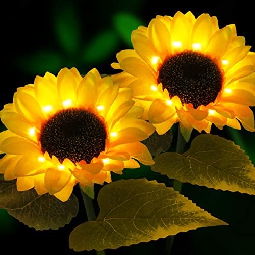Luzes solares de girassol solar de helesina, estaca de decoração de jardim solar de girassol ao ar