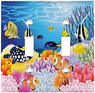 2 interruptor de parede Tubra a vida útil da água com diferentes tipos de peixes recifes e esponjas infantis decorador clássico decorador duplo interruptor de luz decoração
