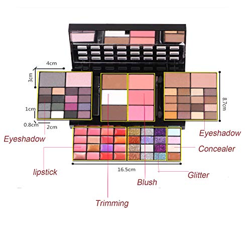 Trieree 74 cores, todas em um kit de maquiagem, 36 policiais paleta de sombras, batom de 16 cores, brilho