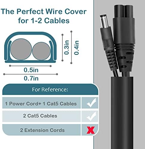 Tamas de arame para 2 cabos, hider de arame de 68 polegadas no kit de tampa do cordão preto, cobertura de cabo, corretivo de cabo para extensão, cabo Ethernet, arame do alto -falante, 4x L17in W0.7in H0.4in