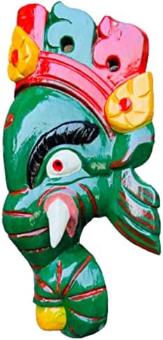 Qt S Ganesh Antigo Mão artesanal de madeira pendurada em 11 polegadas máscara de deus hindu de sorte/sucesso Ganesha Shape de cabeça de elefante para penduramento decorativo de parede, filho do senhor Shiva Máscara de madeira feita à mão no Nepal
