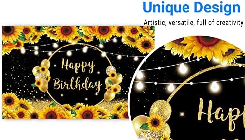 Girassol engraçado girassol feliz aniversário festa cenário menina preto e dourado glitter balleons