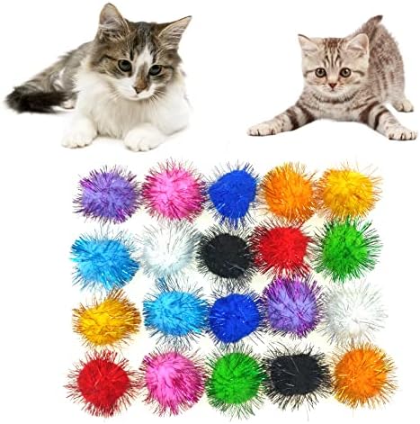 Andiker Cat Sparkle Balls, 1,5 polegadas 20pcs Bolas de brilho de gato coloridas Cat e Chase Pom Pom Pom Balls