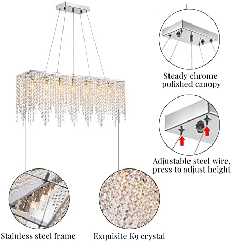 Lustres de cristal retangulares de iluminação de Apbeaming, iluminação de pingente de jantar moderna com