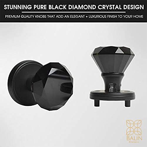 Balin projeta maçanetas cristalinas - preto fosco, maçanetas de privacidade de vidro redondo - maçanetas de cristal de cristal antigo interior com trava de trava - perfeita para banheiro e quarto - hardware incluído