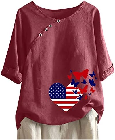 4 de julho Tshirt para Women USA Flag de verão casual manga curta Crew Tunic Tops Stars Stripes