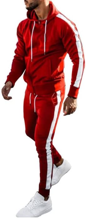 Hoodie masculino de moda ativa de 2 peças - esportes com zíper com zíper de calça de capuz de manga comprida