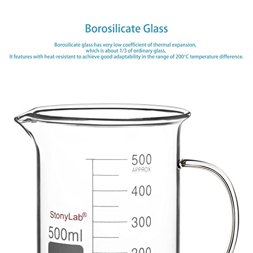 Beco de vidro de stonylab com alça, vidro borossilicato graduado em baixo forma Griffin Baker com maçaneta