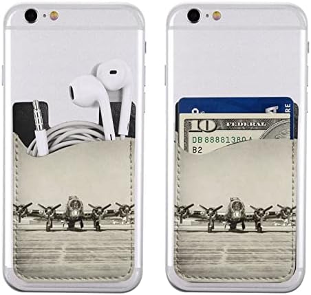 Titular de cartão de caixa de telefone artístico de avião, caixa de crédito de idéso de couro auto-adesivo PU para o smartphone de 2,4x3,5 polegadas de volta