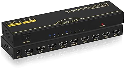 DGODRT 4K HDMI Splitter 1 em 8 fora, 8 Port HDMI Splitter HDMI Video Splitter Support 4K 3D HDCP1.4 Compatível com HDTV, STB, DVD, PS3, PS4, Projeto