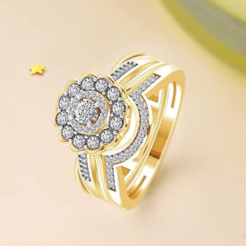 Casamento e anéis de noivado anel criativo anel ondulado de flor de butt redonda de forma de zircão