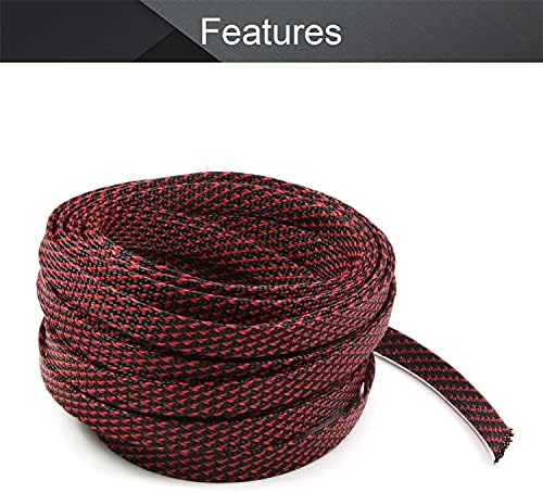 OTHMRO 5M/16,4FT PET PET Expandível a cabo de mangas de fio flexível Malha de malha preta vermelha