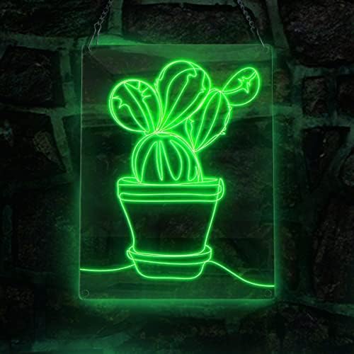 ANCFUN Linha abstrata Cacto de planta cacto em vasos de néon, plantas tema Handmade El Wire