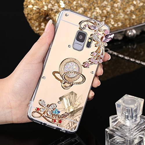 Ikasefu Compatível com Samsung Galaxy S9 Case Floral Crystal Bling Ringel String Shiny Shingo Sweles Luxury