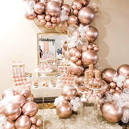 Partywoo Balões de ouro rosa metálico, 100 PCs Balões metálicos de ouro rosa pacote de tamanhos diferentes de 18 polegadas 12 polegadas 10 polegadas 5 polegadas para arco de guirlanda de balão como decorações de aniversário, decorações de festa