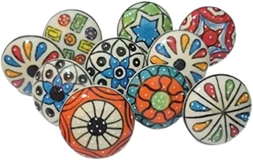 Parijat Handicraft Handicraft Ceramic Knob de 10 -Vintage colorido colorido redondo botões florais para a porta