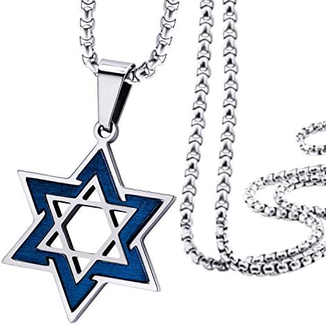 555 Jewelry Star of David Colar para homens, 2 tons Estrela judeu de aço inoxidável - Colar com corrente de caixa de 16-24 polegadas - estrela de David Pinging