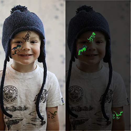 Ooopsiun Luminous Dinosaur Tattoos temporários para crianças - 90 estilos brilham no escuro, Dinosaur Birthday