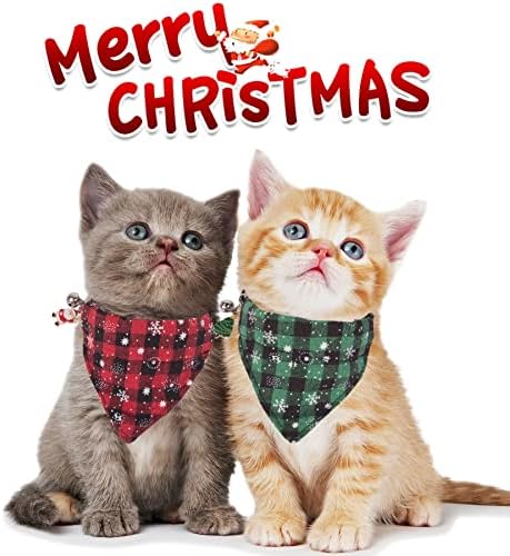 Ptdecor Christmas Cat Bandana Collar com Bell, 2 pacote de gato de natal colarinho de gato com removíveis Bandana Christmas Bandana Collars for Cats Kittens