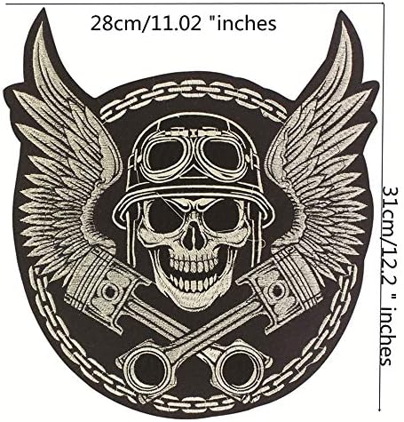 Grandes remendos de crânio de bordado para a jaqueta Back Motorcycle Biker Appliques Iron no crachá 1 peça
