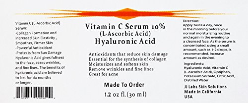 Soro de pele de vitamina C 10% com soro anti -envelhecimento de ácido hialurônico puro