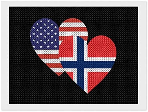 Noruega American Heart Flag Diamond Painting Kits 5D DIY Drill Full Drill Rhinestone Arts Decoração de