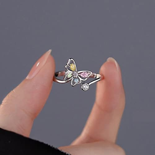 Mulheres prometem anéis coloridos de borboleta simulada anel de diamante ABRIA