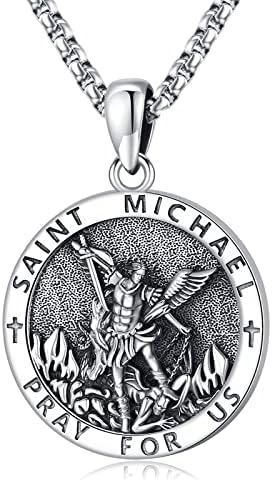 Loove 925 Sterling Silver St Michael/St Christopher/Jesus Crucifix/St Benedict/Virgem Maria Colar de