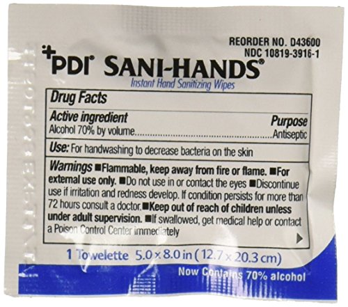 PDI - D43800 Sani Hands Instant Handitizing Wipes, pacote de 100